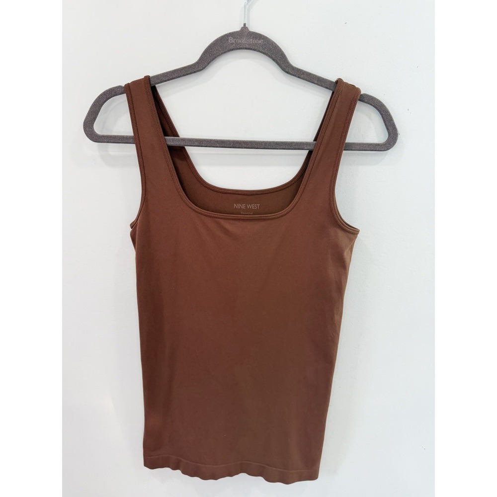 Nine West Brown Square Neck Seamless Tank Top Small Medium Stretch